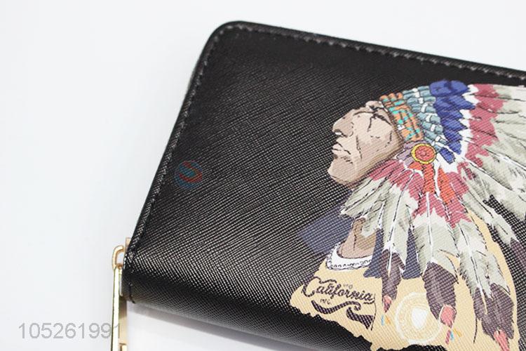 Black Color Indians Printed Travel Gift Long Card Holder Women Wallet