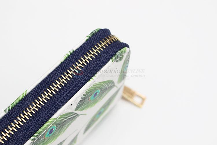 Peacock Feather Printed PU Leather Clutch Wallet for Women