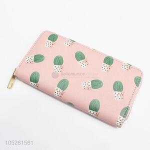 Chic Gift PU Leather Woman Cute Cactus Printed Clutch Wallet