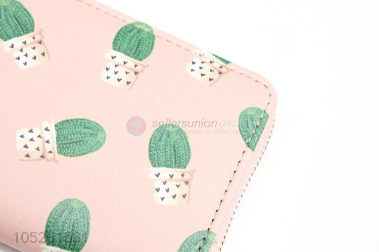 Chic Gift PU Leather Woman Cute Cactus Printed Clutch Wallet