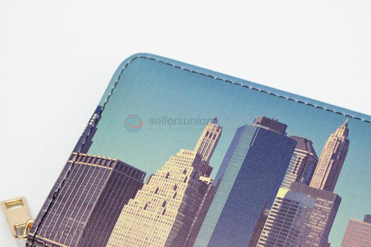 Fashion Famous Building Pattern PU Leather Wallet for Women