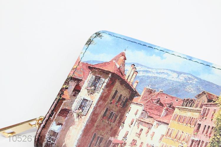 Elegant Beautiful Landscape Printed Clutch PU Leather Woman Wallet