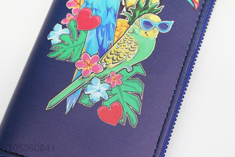 Vintage Bird Designer Printed PU Leather Long Wallet for Women