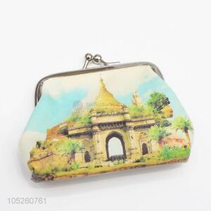 Vintage Small PU Leather Women Purse Famous Building Pattern Coin Purse