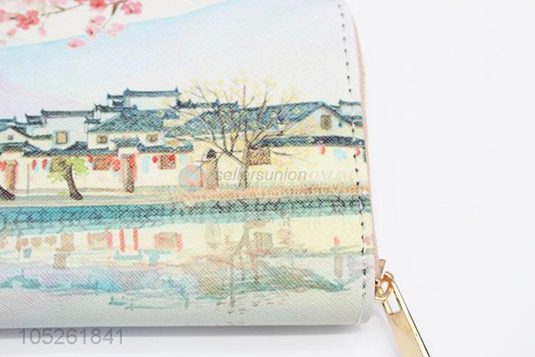 Casual Chinese Building Pattern Girls Long Wallet