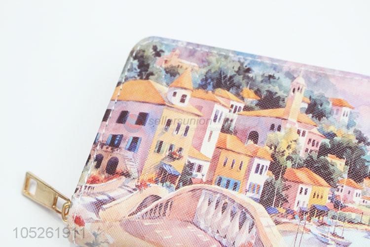 Vintage Beautiful Landscape Printed Evening Clutch Pu Lady Wallet