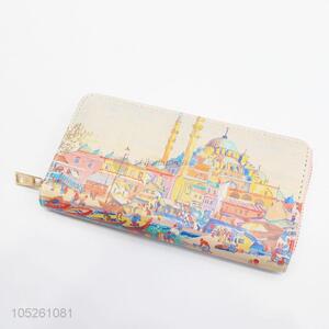 Fashion Designer PU Leather Colorful Building Printed Women Wallet