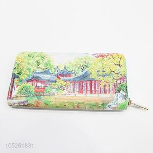 Chinese Courtyard Pattern Woman Wallet Long Clutch Wallet