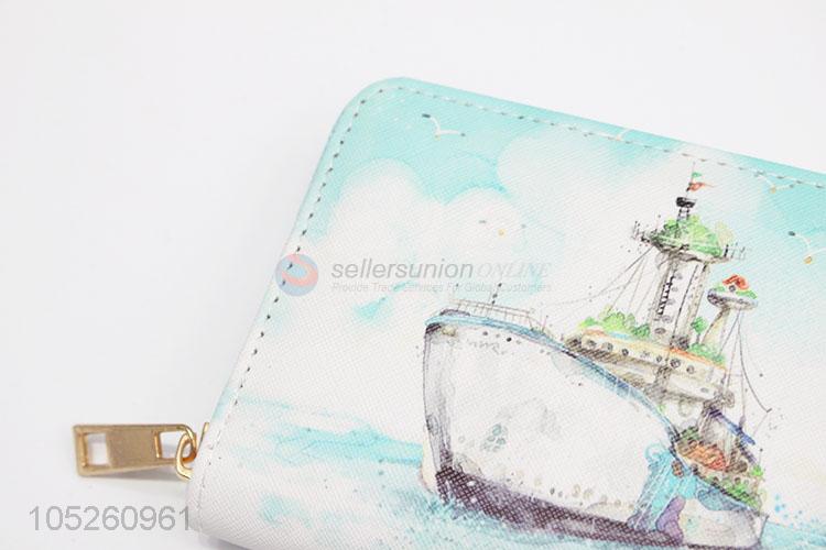 Cartoon Boat Printed Women'S Wallet Zipper Female Purse Wallet