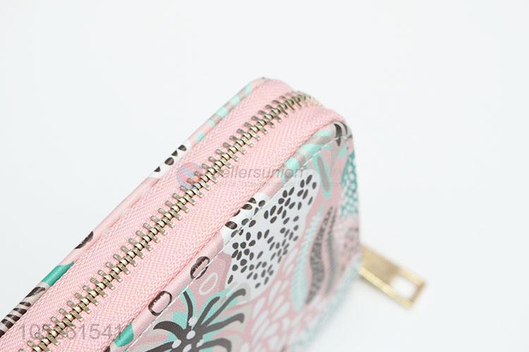 Pink Color PU Leather Flower Pattern Card Holder Wallet for Women