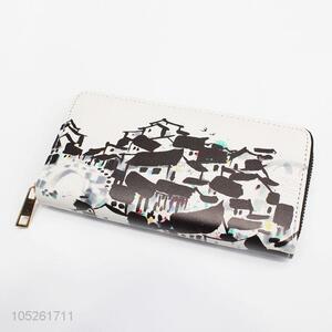 Chinese Painting PU Leather Lady Travel Wallet Card Holder