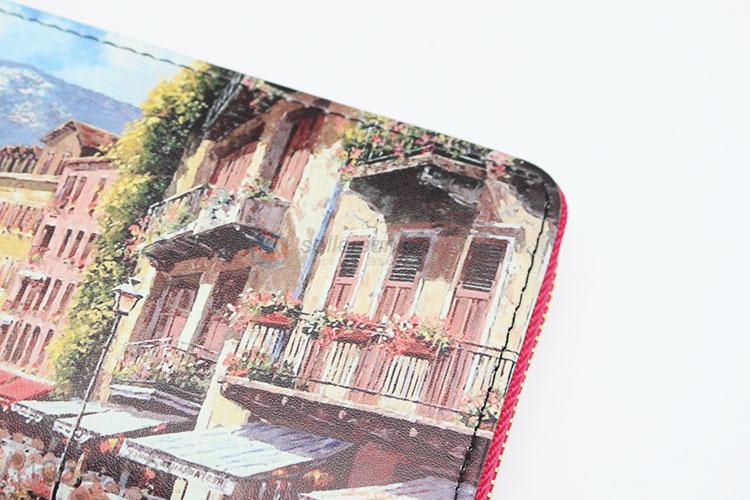 Elegant Beautiful Landscape Printed Clutch PU Leather Woman Wallet