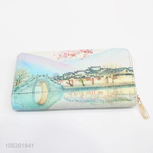 Casual Chinese Building Pattern Girls Long Wallet