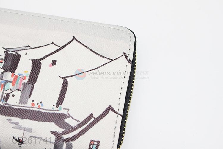 High Quality PU Leather Chinese Painting Wallet Card Holder