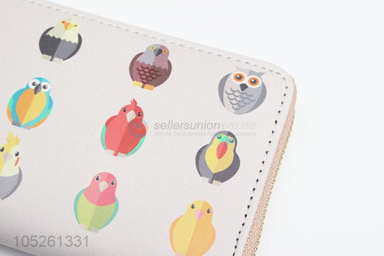 Cartoon Birds Pattern PU Leather Women Long Wallet