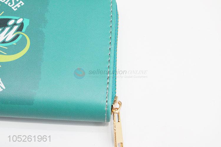 Green Color PU Leather Passport Card Holder Clutch Wallet