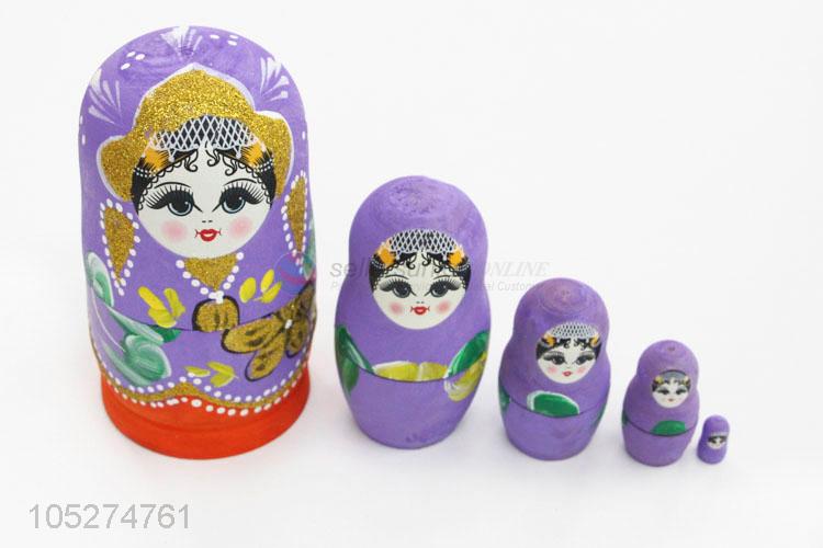 Fashion Cheap 5Pcs/Set Wooden Russian Girl Hand Russian Painted Nesting Dolls