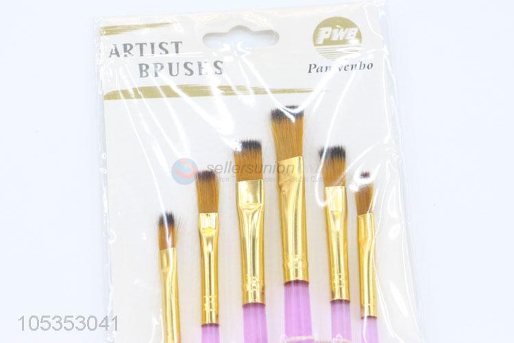 Factory Price 6pcs Flat Head Watercolor Drawing Paintbrush Art Supplies