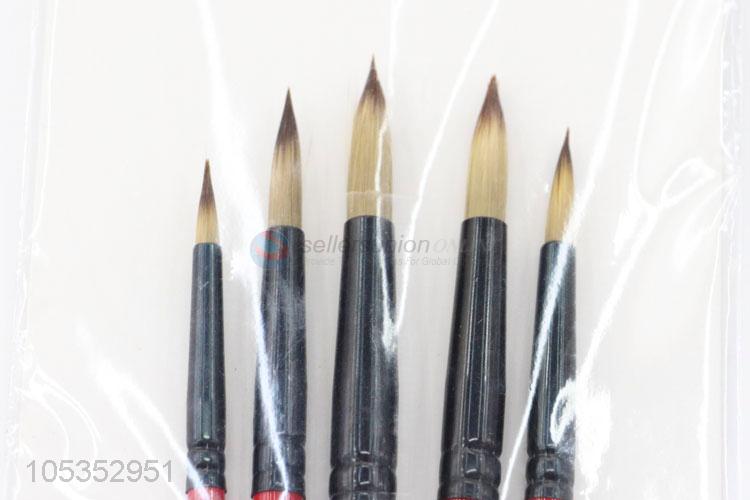 Low Price 5pcs Round Sharp Wood Handle Nylon Artist Painting Brushes