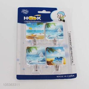 Wholesale practical scenery printed sticky hooks 4pcs