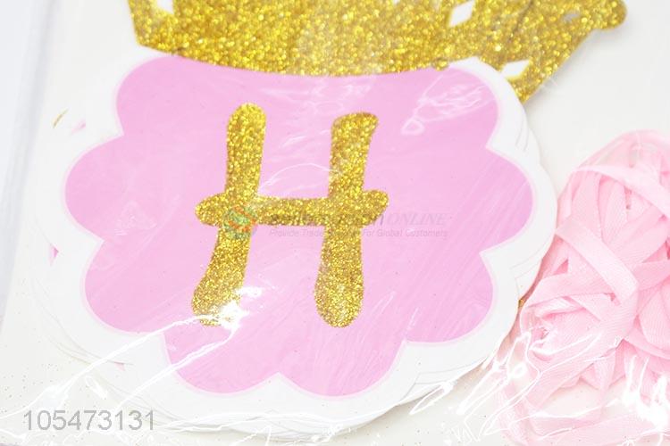 Top manufacturer glitter crowns birthday party string flag paper bunting