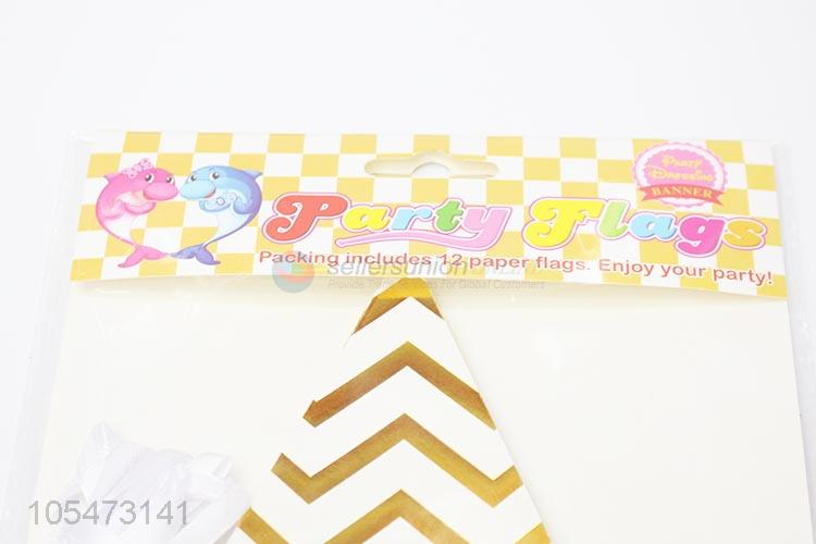 Wholesale custom kids triangle gold stamping birthday party flag party pendant