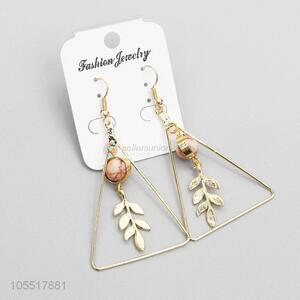 Factory Excellent Vintage Hollow Out Triangle Marble Round Beads Leaf Earrings For Woman Girls Jewelry