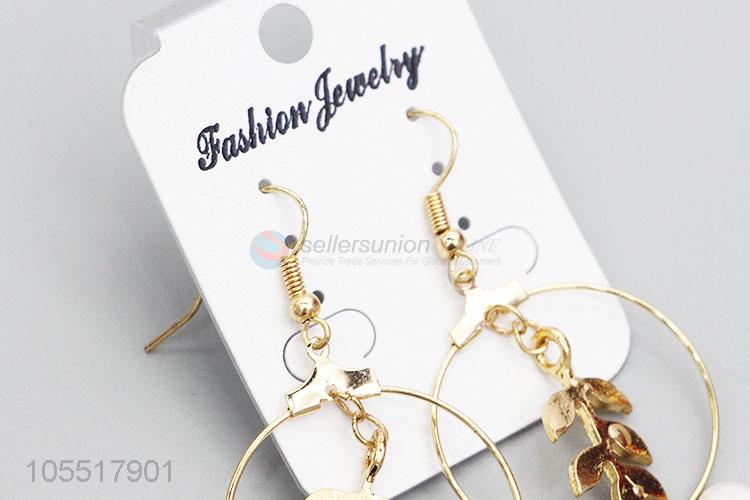 Factory Promotional Woman Girls Jewelry Hollow Circular Leaf Earrings