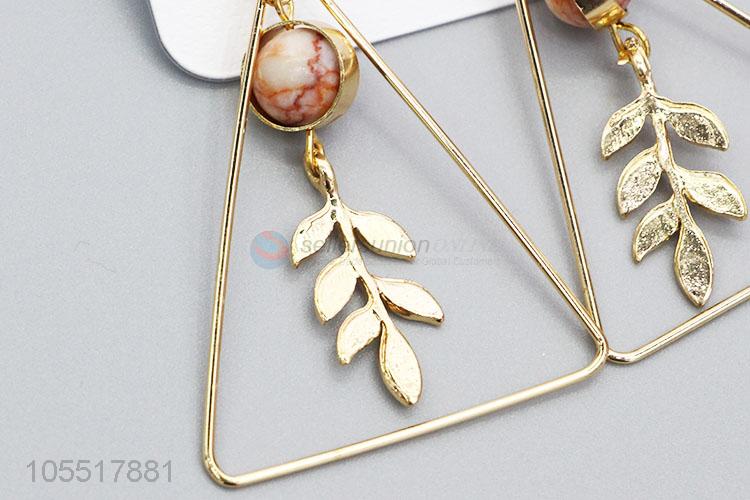 Factory Excellent Vintage Hollow Out Triangle Marble Round Beads Leaf Earrings For Woman Girls Jewelry