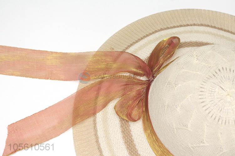 High sales lady sun caps women straw beach hat with ribbon