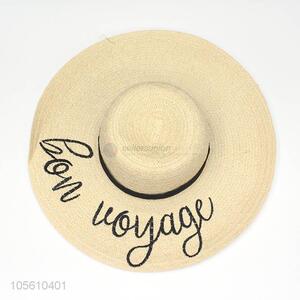 Promotional lady letter pattern sun caps straw beach hat for women