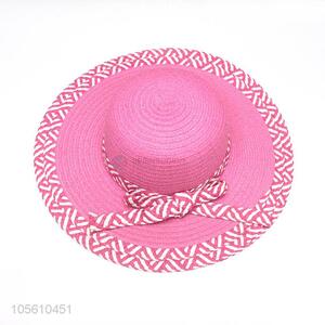 Elegant fushcia women summer beach straw hat wide brim cap