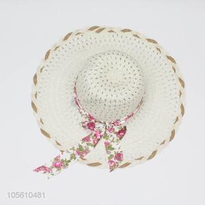 China supplier lady sun caps straw beach hat with ribbon