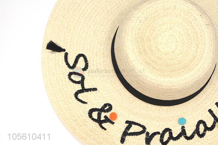 Good quality women letter pattern summer beach straw hat wide brim cap