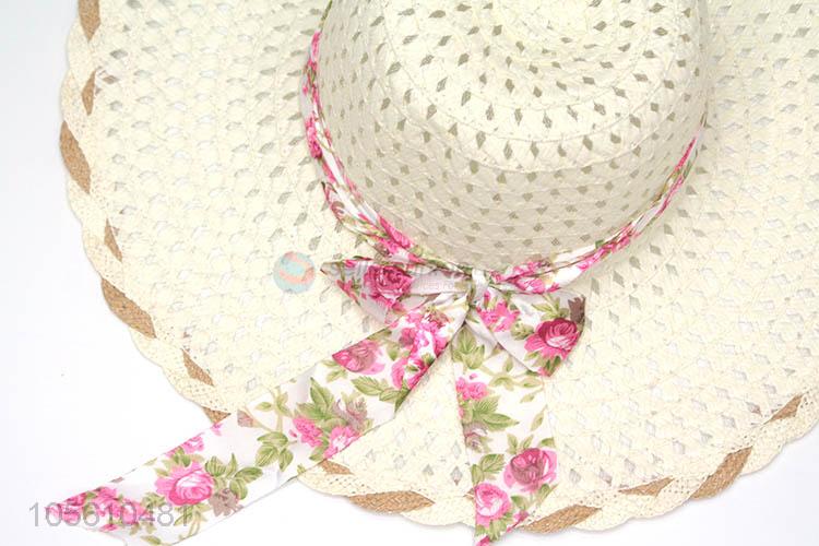 China supplier lady sun caps straw beach hat with ribbon