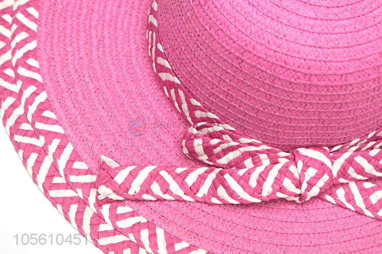 Elegant fushcia women summer beach straw hat wide brim cap