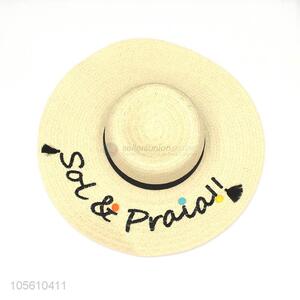 Good quality women letter pattern summer beach straw hat wide brim cap