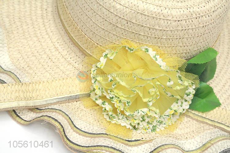 Delicate waving women straw hat summer beach cap