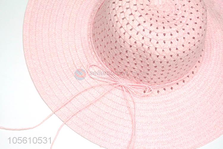 Competitive price pink women summer beach straw hat wide brim cap