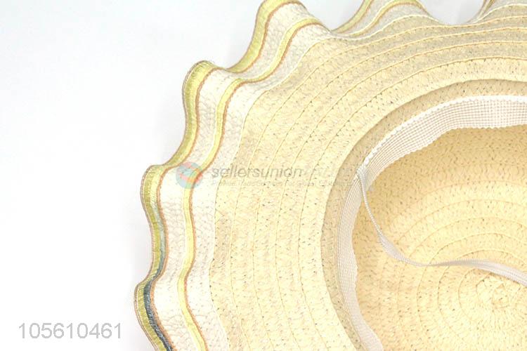 Delicate waving women straw hat summer beach cap