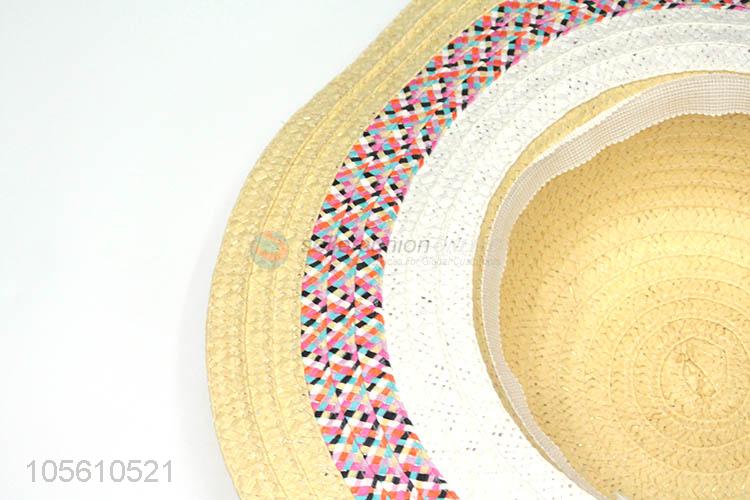 High quality lady sun caps women straw beach hat with ribbon