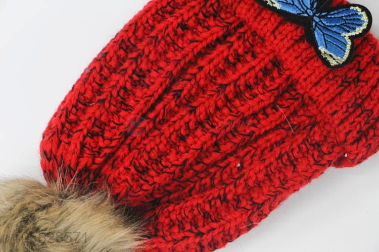 Fashion Butterfly Pattern Winter Pompon Beanies Cap For Women