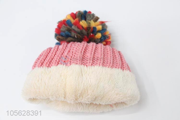 Wholesale Colorful Ladies Winter Fur Pom Pom Knitted Cap