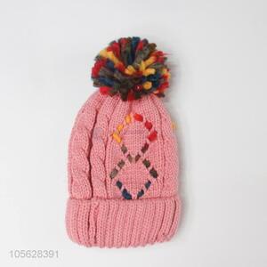 Wholesale Colorful Ladies Winter Fur Pom Pom Knitted Cap