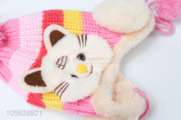 Good Sale Cartoon Knitted Earmuffs Hat For Litter Girls