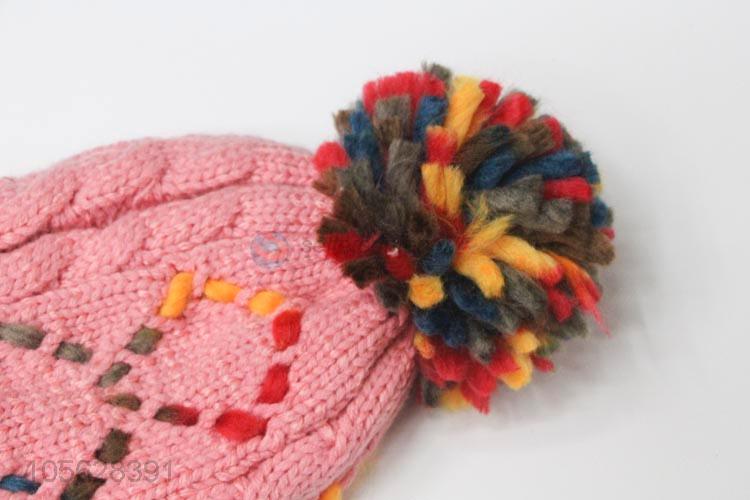 Wholesale Colorful Ladies Winter Fur Pom Pom Knitted Cap