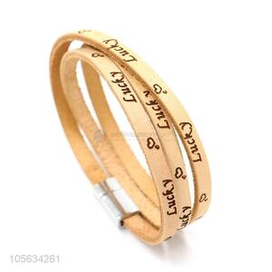 Promotional cheap men leather wrap bracelet with magnetic buckle