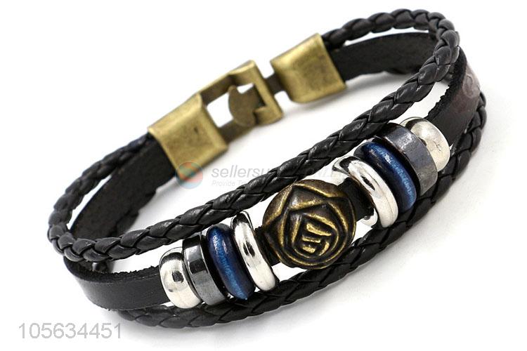 Factory directly sell multilayer leather braid bracelet retro mens bracelets