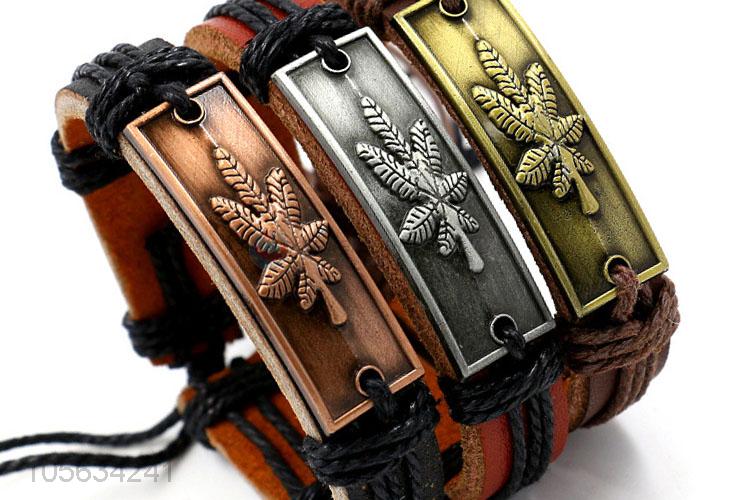 Factory customized retro styles handmade mens leather bracelets with charms