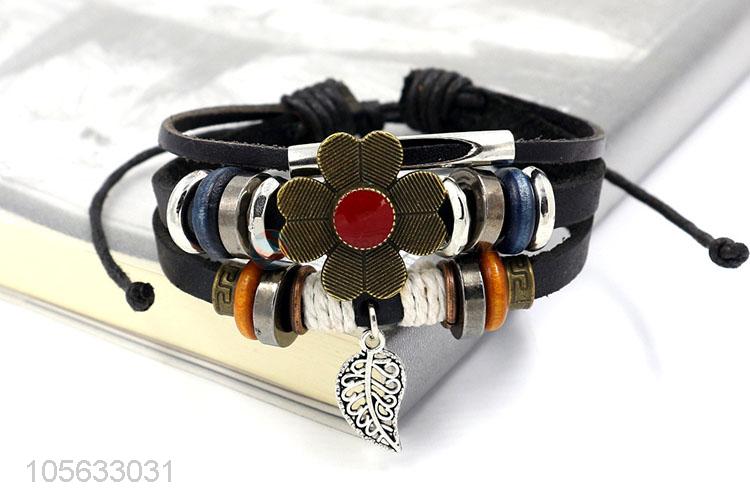 Factory supply fashion charm custom men braided leather handmade bracelet